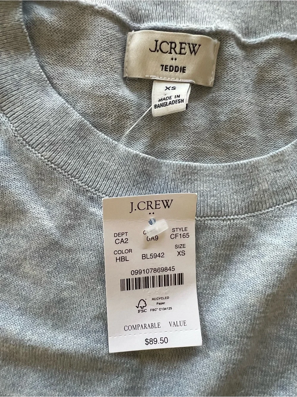 NWT J.Crew Teddie Long-Sleeve Top - Light Blue XS
